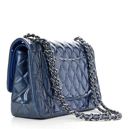 Chanel Patent Quilted Jumbo Double Flap Blue 2 of 9