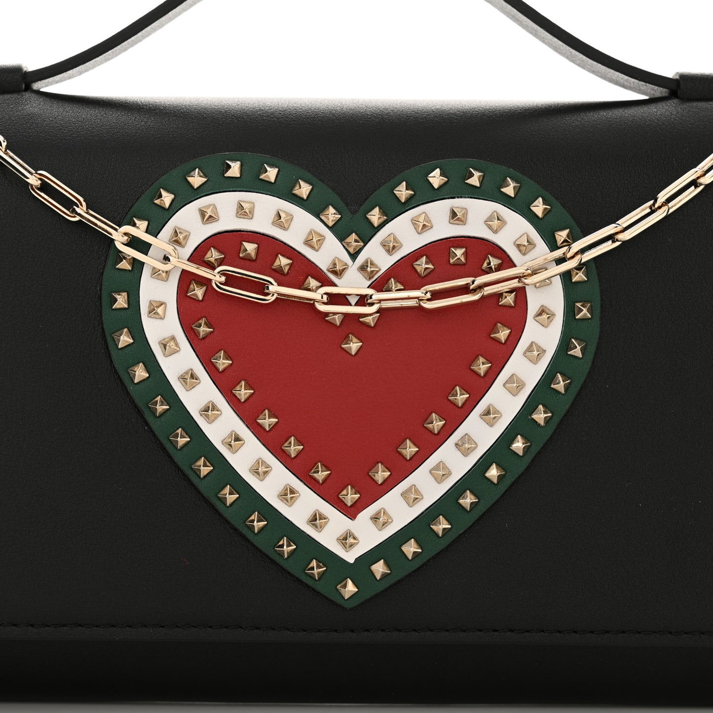 Smooth Calfskin Rockstud Heart Wallet On Chain Black Multicolor