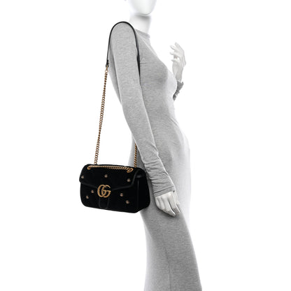 Gucci Velvet Matelasse Double G Studs Small Torchon GG Marmont Shoulder Bag Black 2 of 12