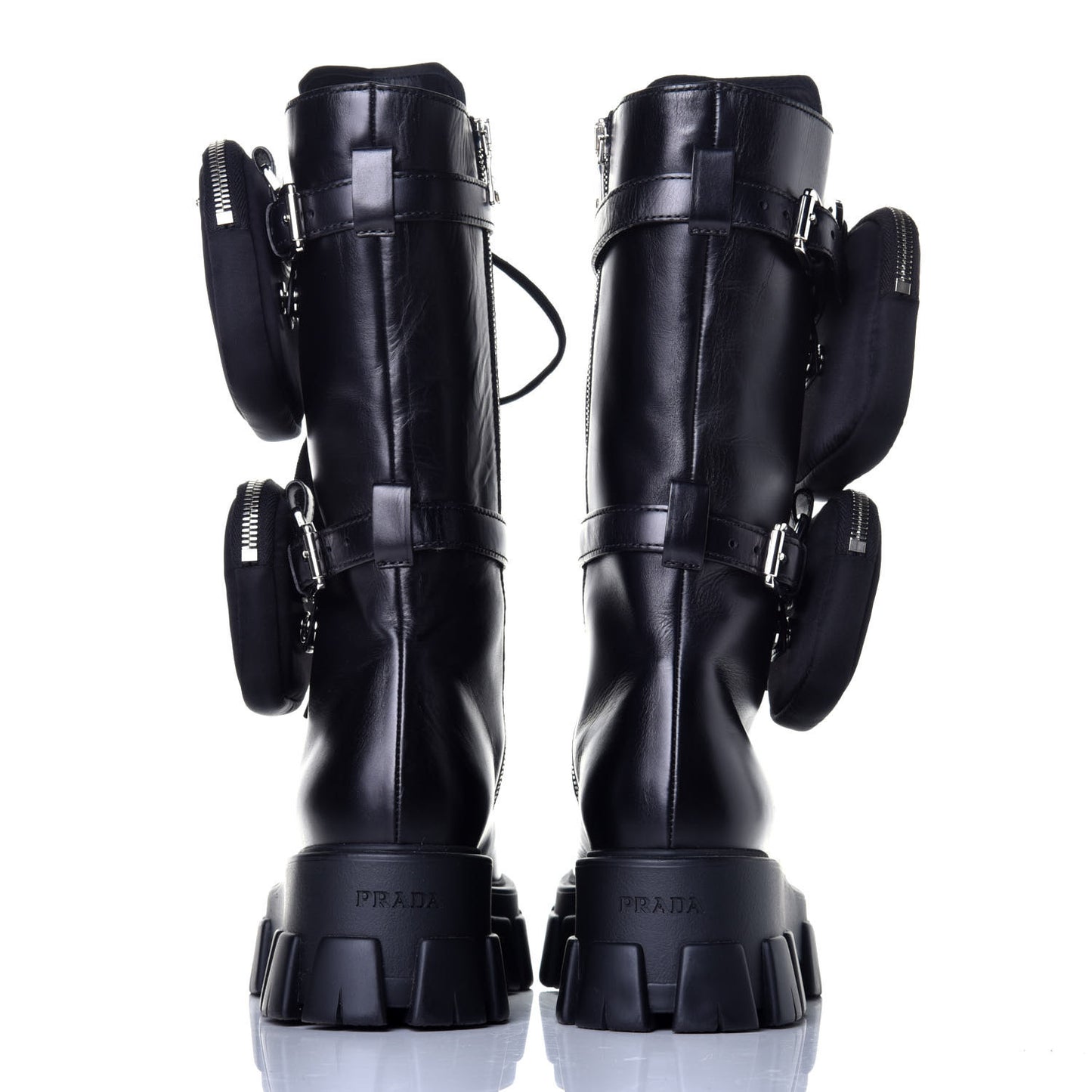 Vitello Lux Nylon Metal Triangle Logo Monolith Pouch Pocket 55mm Tall Combat Boots Black