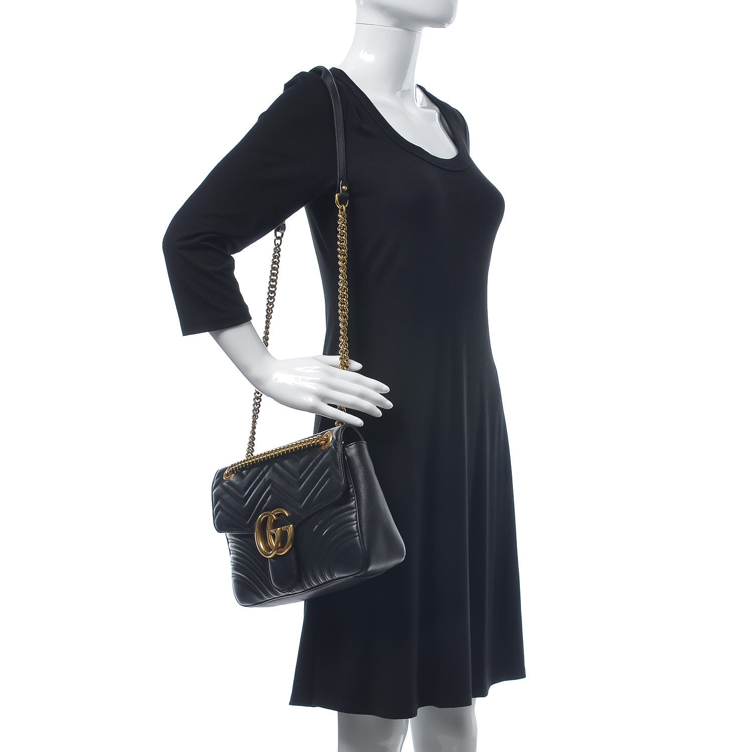 Gucci Calfskin Matelasse Medium GG Marmont Shoulder Bag Black 2 of 8