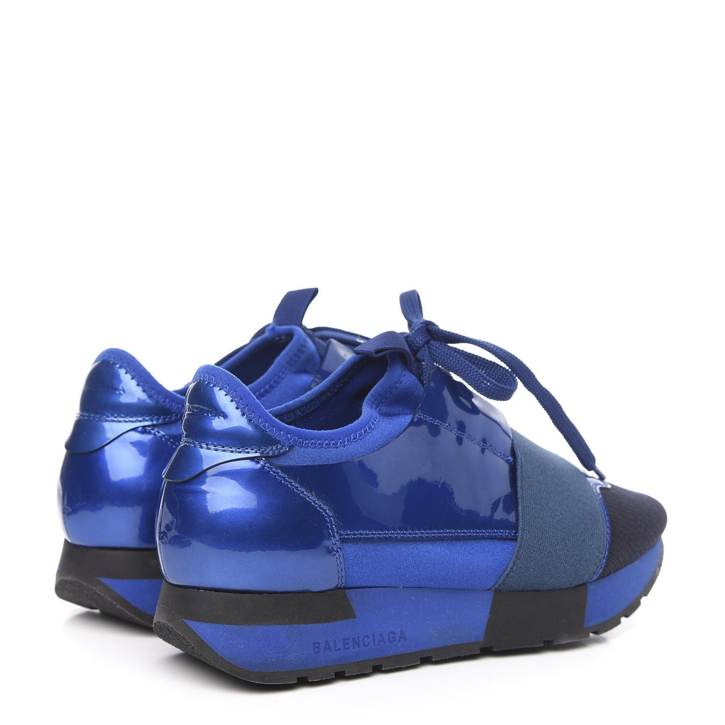 Metallic Patent Neoprene Mesh Womens Race Runner Sneakers 35 Bleu Black