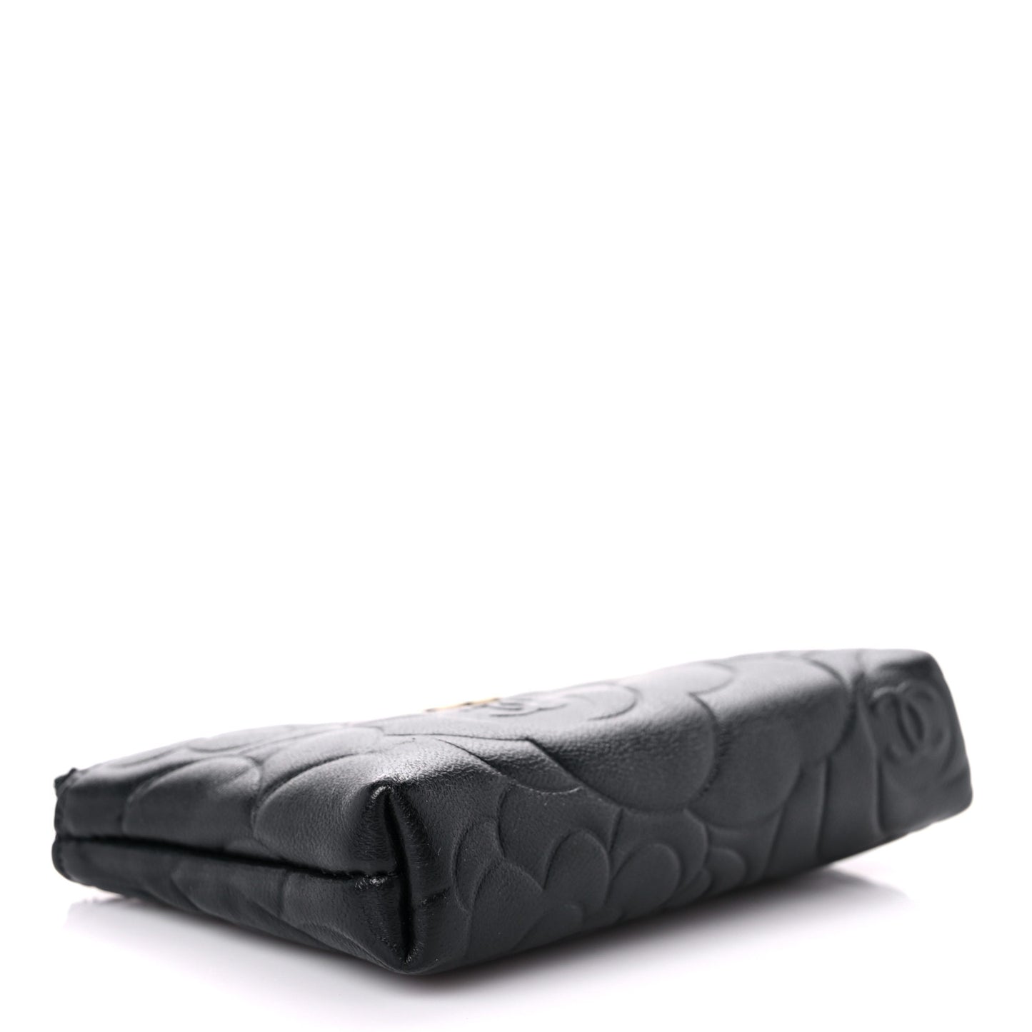 Lambskin Camellia Embossed Key Holder Case Black