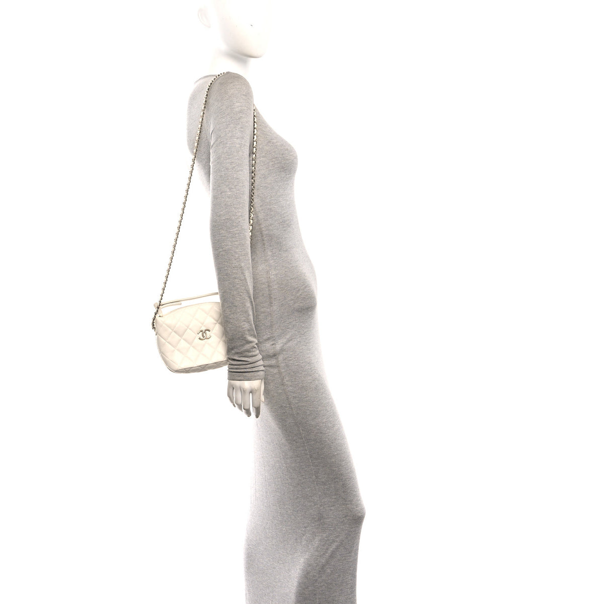 Caviar Quilted Hobo Clutch With Chain White