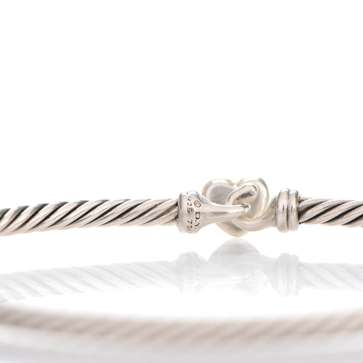 Sterling Silver 18K Yellow Gold 3mm Cable Collectibles Heart Bracelet