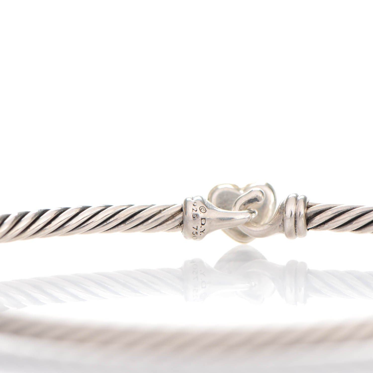 David Yurman Sterling Silver 18K Yellow Gold 3mm Cable Collectibles Heart Bracelet 4 of 4