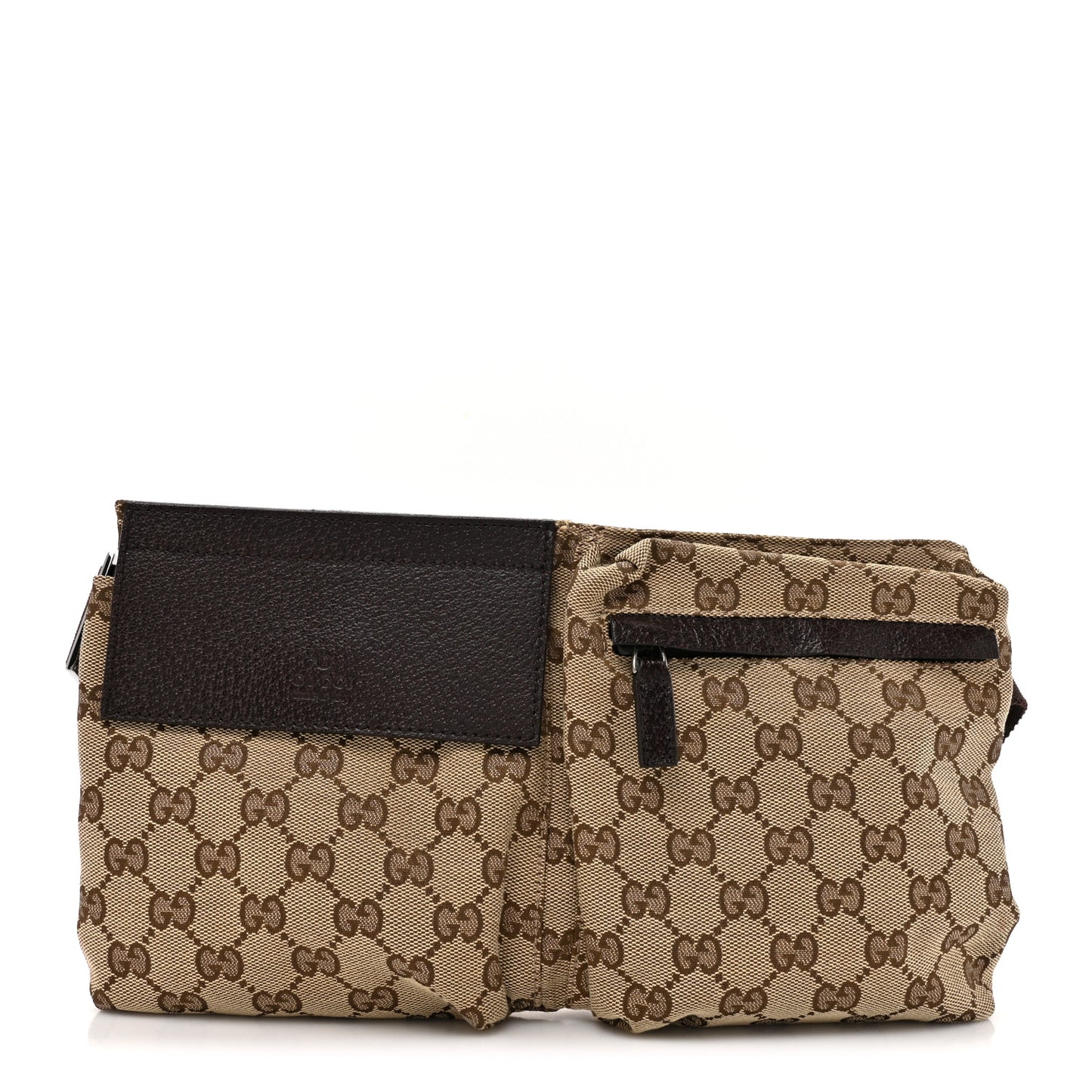 GG Monogram Double Pocket Belt Bag Dark Brown