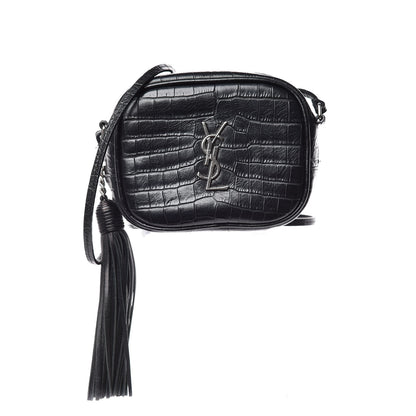 Saint Laurent Calfskin Crocodile Embossed Monogram Blogger Bag Black 1 of 11