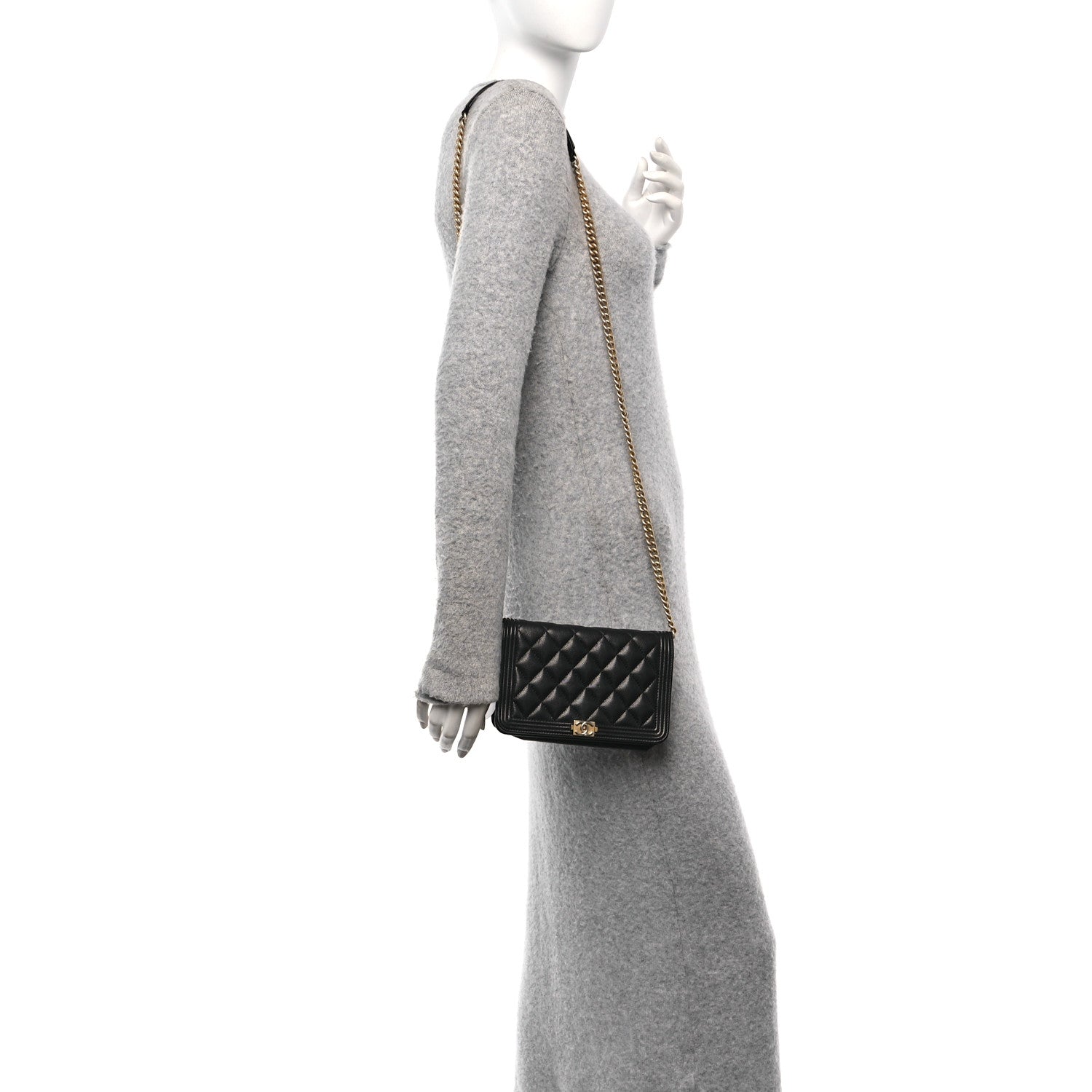 Chanel Caviar Quilted Boy Wallet On Chain WOC Black 2 of 12