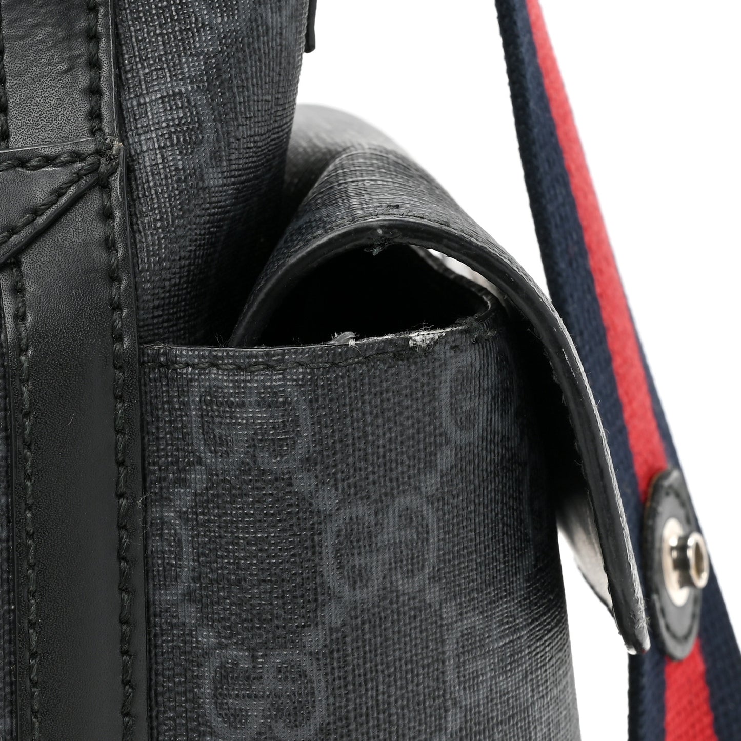 GG Supreme Monogram Web Messenger Diaper Bag Black Grey
