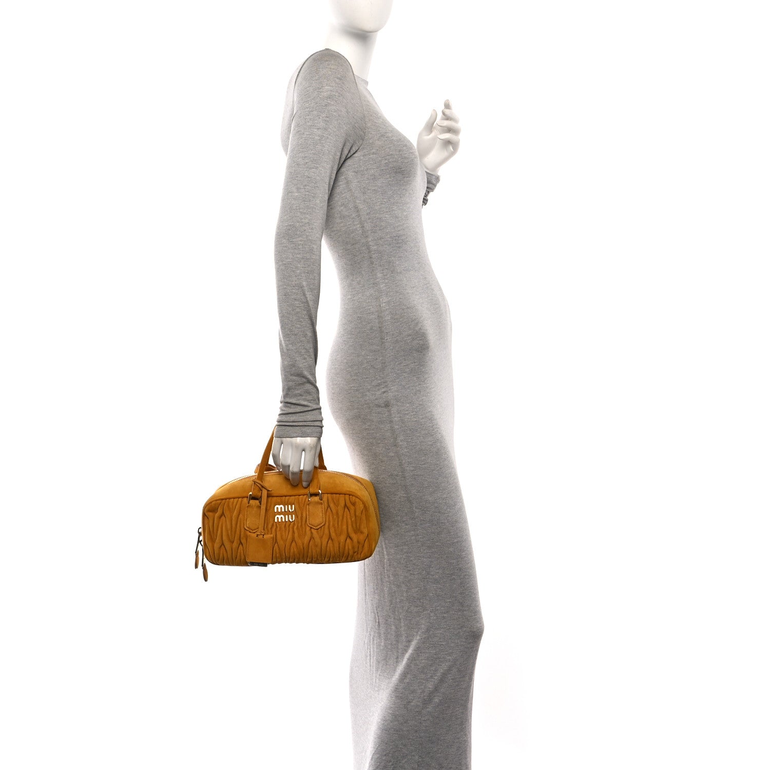 Miu Miu Suede Matelasse Large Arcadie Top Handle Bag Whisky 2 of 9