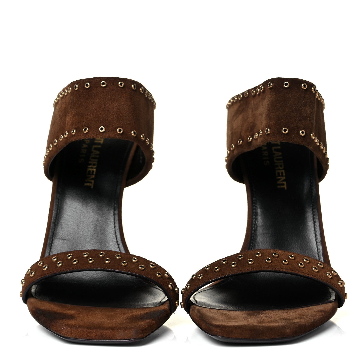 Saint Laurent Suede Mica Stud Mule Sandals 35 Brown 2 of 10