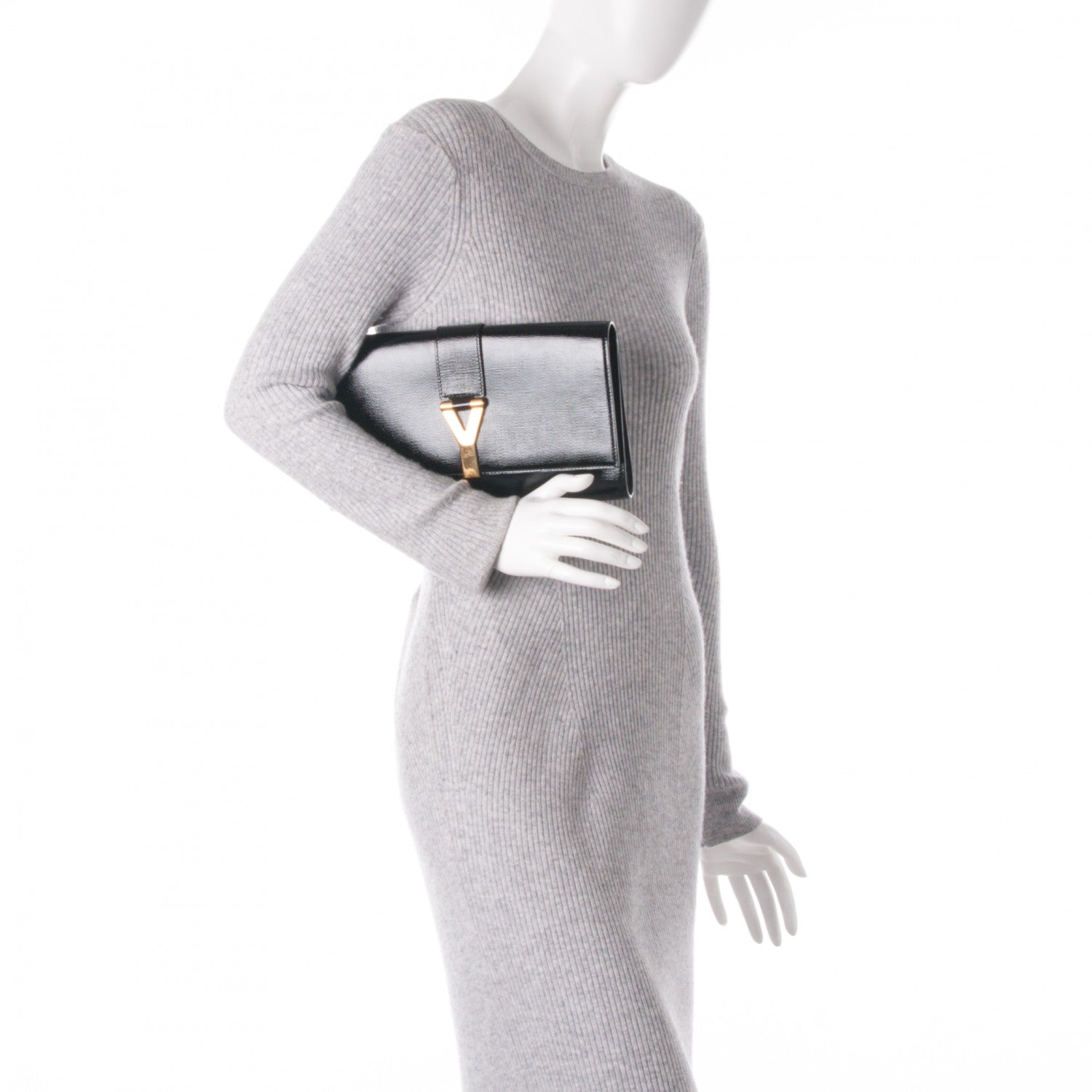 Saint Laurent Textured Patent Classic Y Ligne Clutch Black 2 of 7