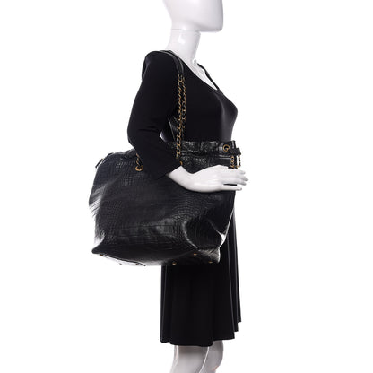Chanel Calfskin Crocodile Embossed Large Cocodile Shopping Tote Black 2 of 11