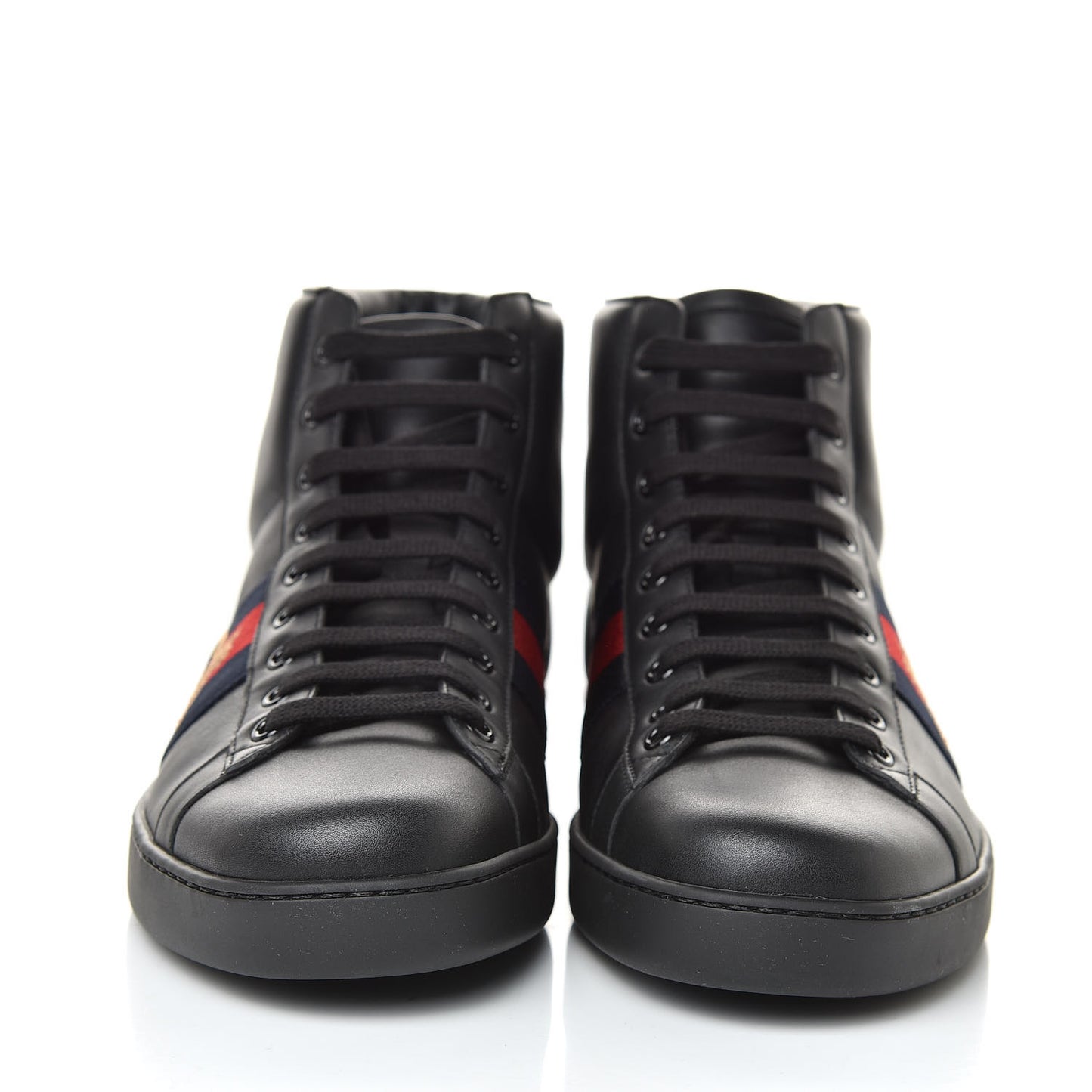 Calfskin Miro Soft Web Bee Embroidered Mens Ace High Top Sneakers 10.5 Black