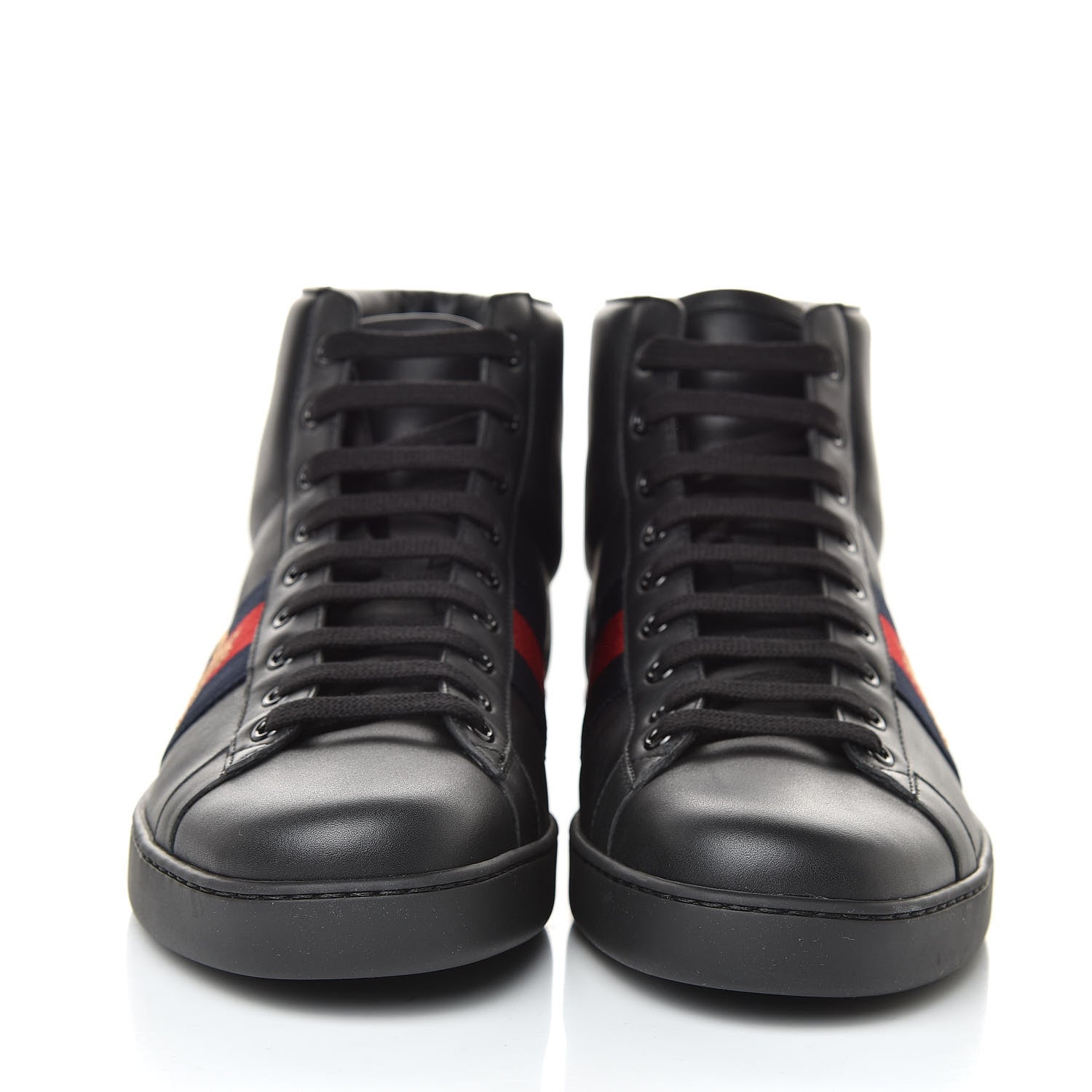 Gucci Calfskin Miro Soft Web Bee Embroidered Mens Ace High Top Sneakers 10.5 Black 2 of 10