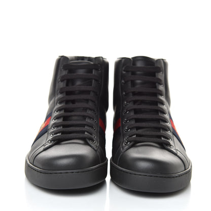 Gucci Calfskin Miro Soft Web Bee Embroidered Mens Ace High Top Sneakers 10.5 Black 2 of 10