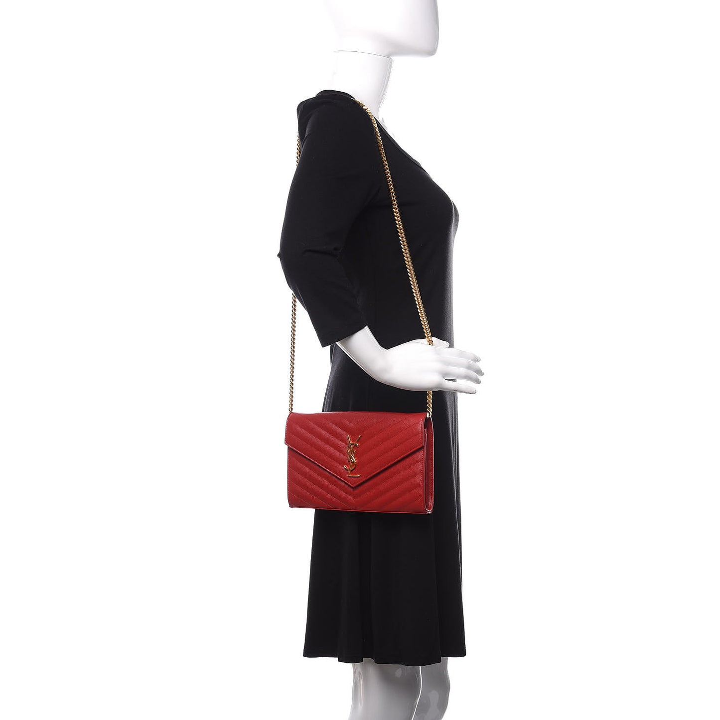 Grain De Poudre Matelasse Chevron Monogram Chain Wallet Red