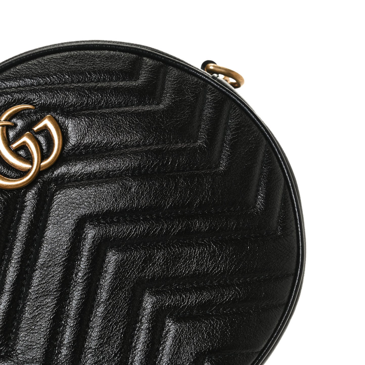 Azalea Calfskin Matelasse Heart Mini GG Marmont Round Shoulder Bag Black