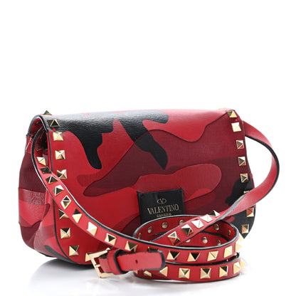 Valentino Garavani Nappa Canvas Camouflage Mini Rockstud Flap Saddle Crossbody Bag Red 2 of 5