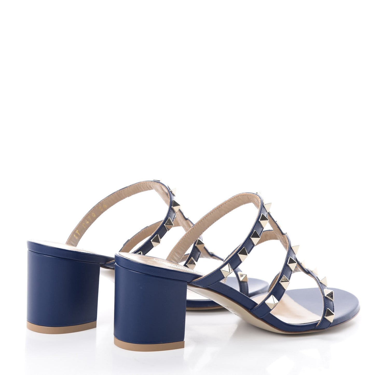 Calfskin Rockstud 60mm Caged Slide Sandals 36 Light Ocean
