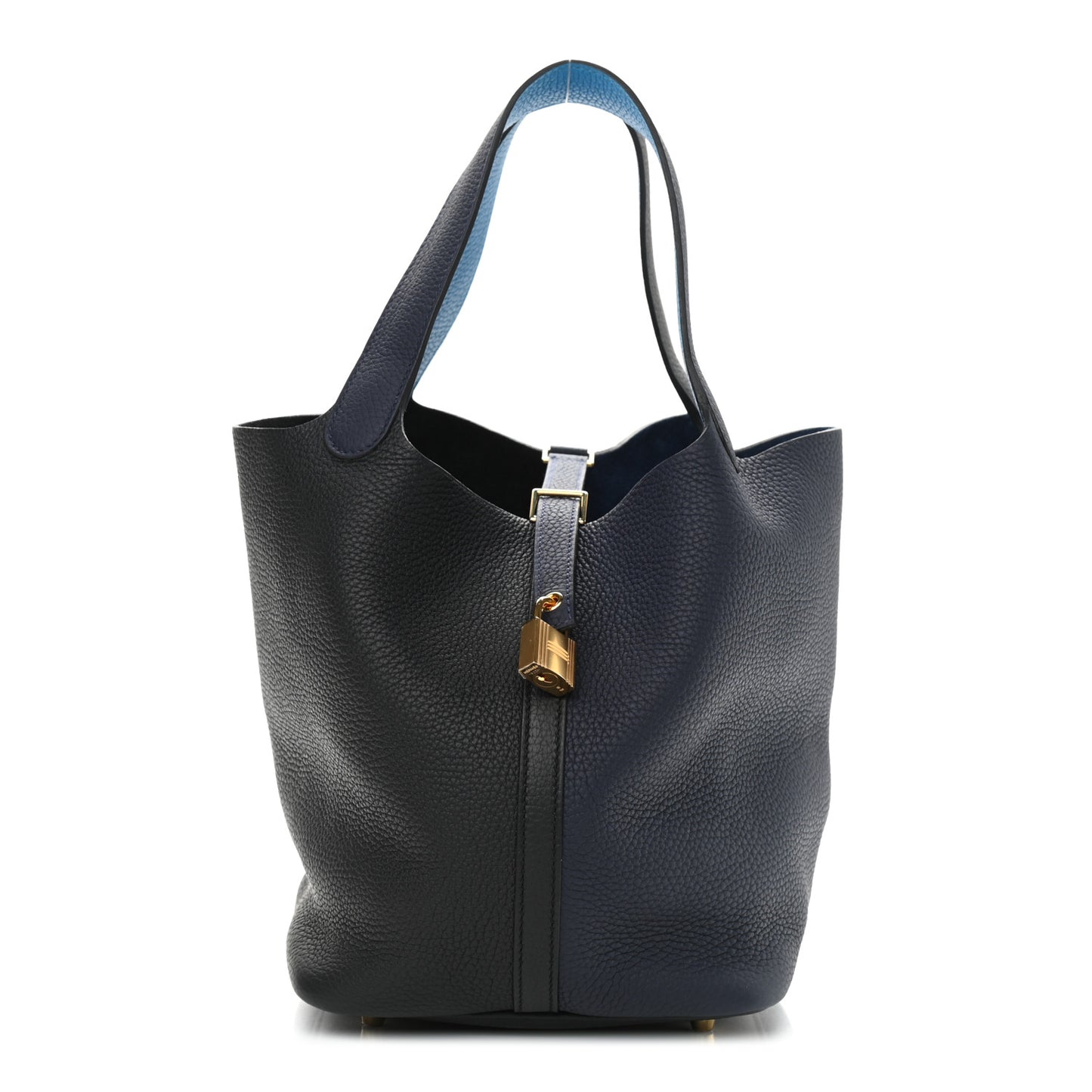 Taurillon Clemence Casaque Picotin Lock 22 MM Bleu Nuit Black Blue Frida