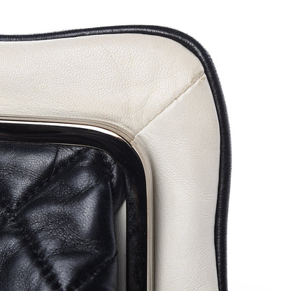Chanel Lambskin Quilted Pearl Kiss Lock Clutch Black White 9 of 13