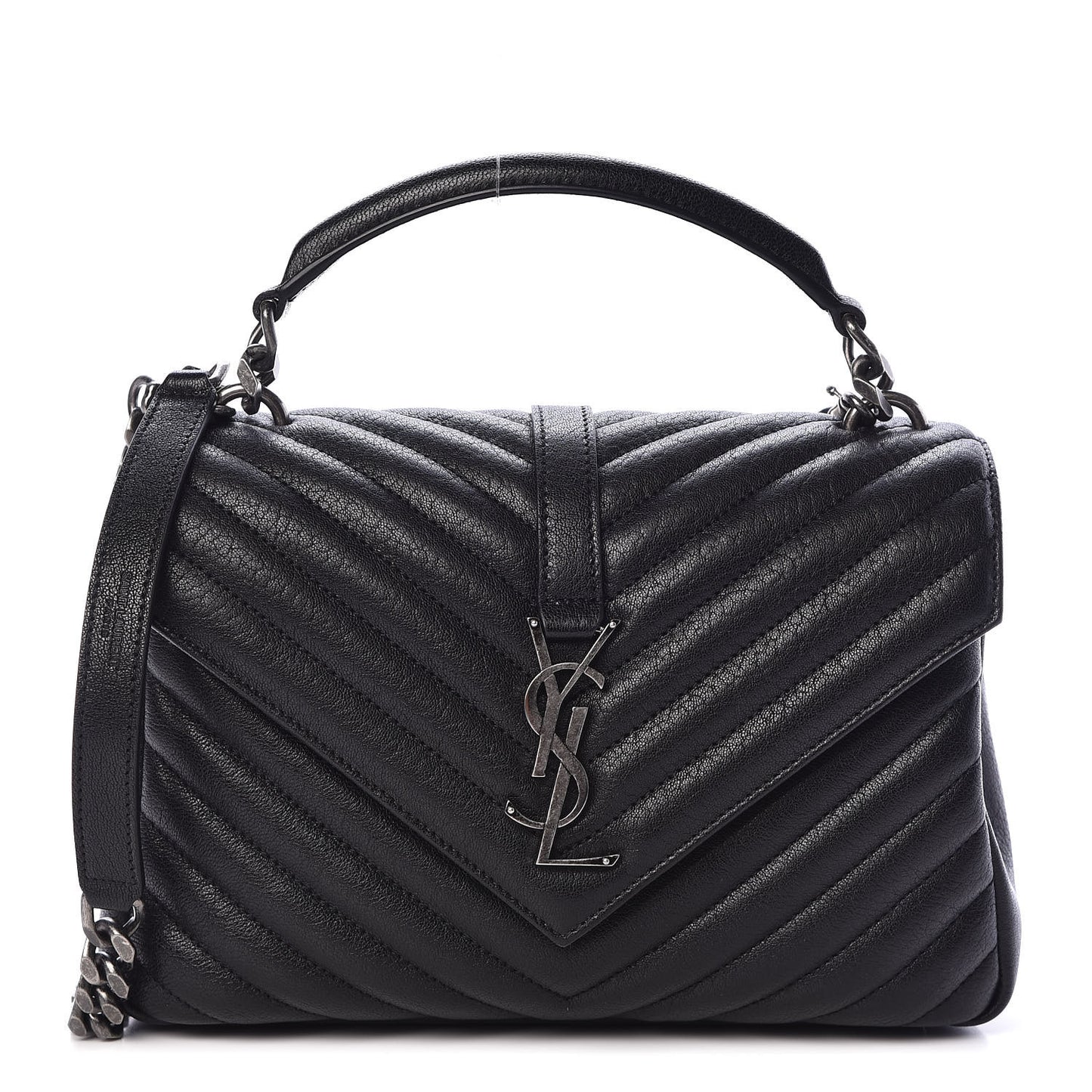 Sheepskin Matelasse Chevron Monogram Medium College Bag Black