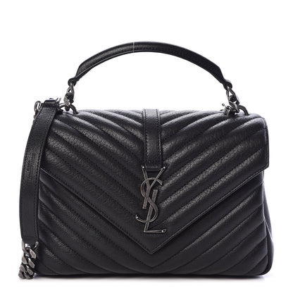 Saint Laurent Sheepskin Matelasse Chevron Monogram Medium College Bag Black 1 of 9