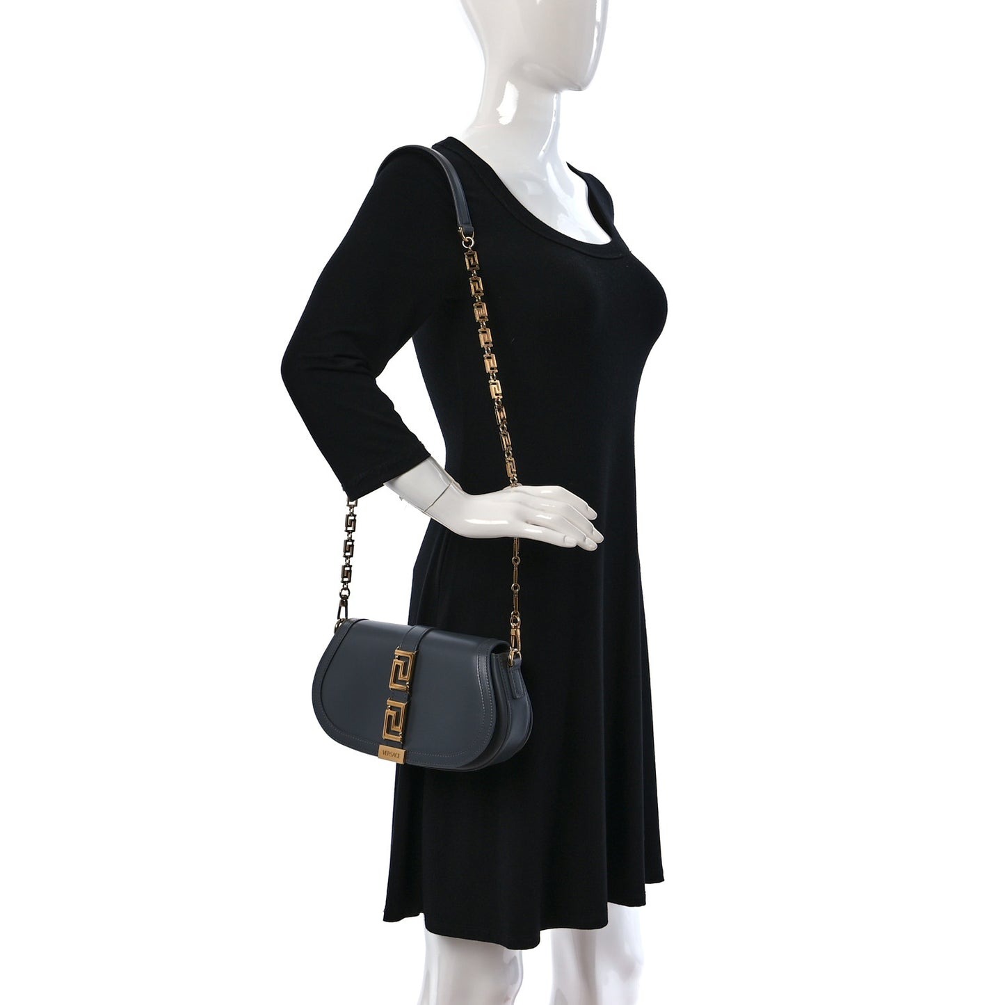 Calfskin Medium Greca Goddess Shoulder Bag Grey