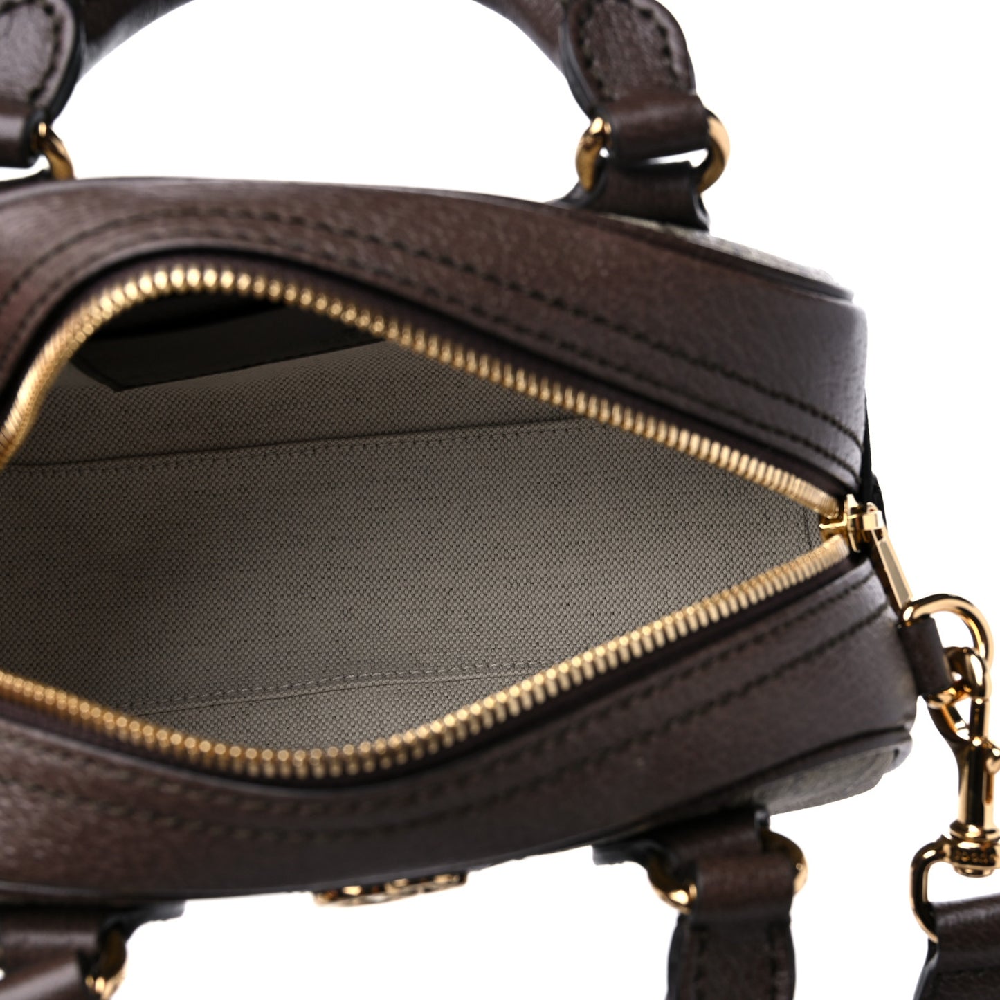 GG Supreme Monogram Textured Dollar Calfskin Web Mini Ophidia Top Handle Bowler Bag Beige Ebony New Acero