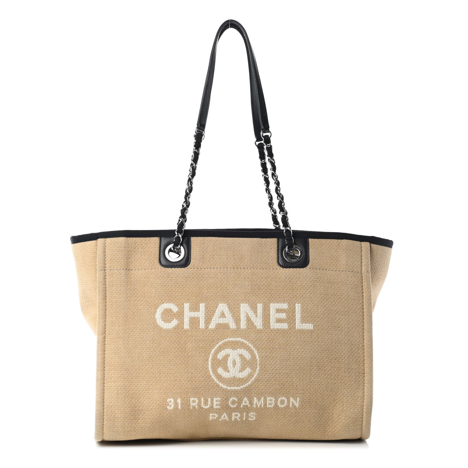 Chanel Canvas Small Deauville Tote Beige Black 1 of 9