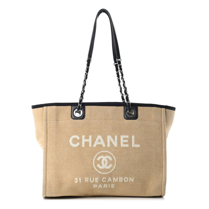 Chanel Canvas Small Deauville Tote Beige Black 1 of 9