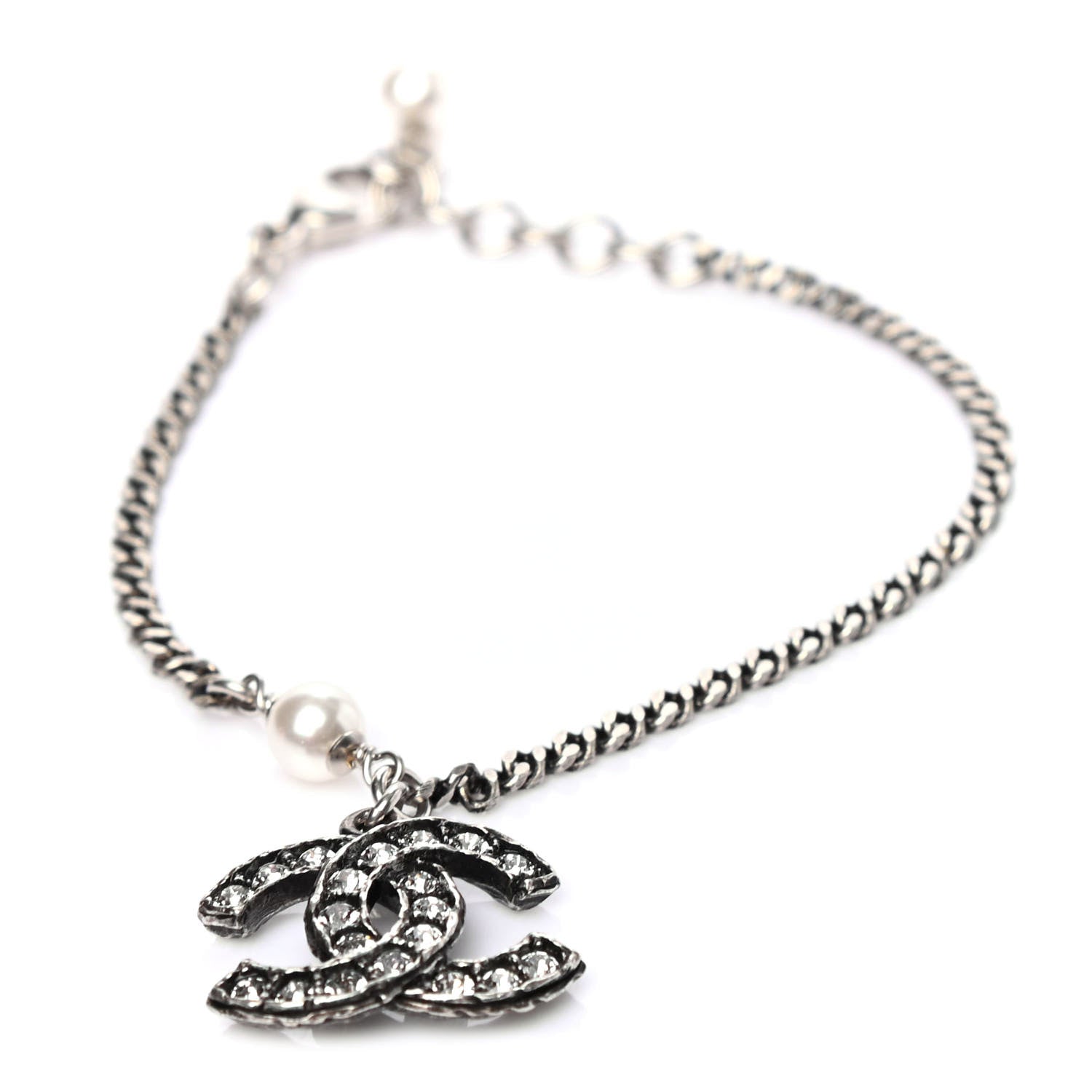 Chanel Ruthenium Pearl Crystal CC Bracelet Silver 1 of 4