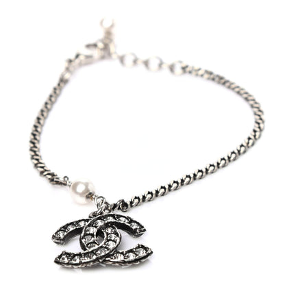 Chanel Ruthenium Pearl Crystal CC Bracelet Silver 1 of 4