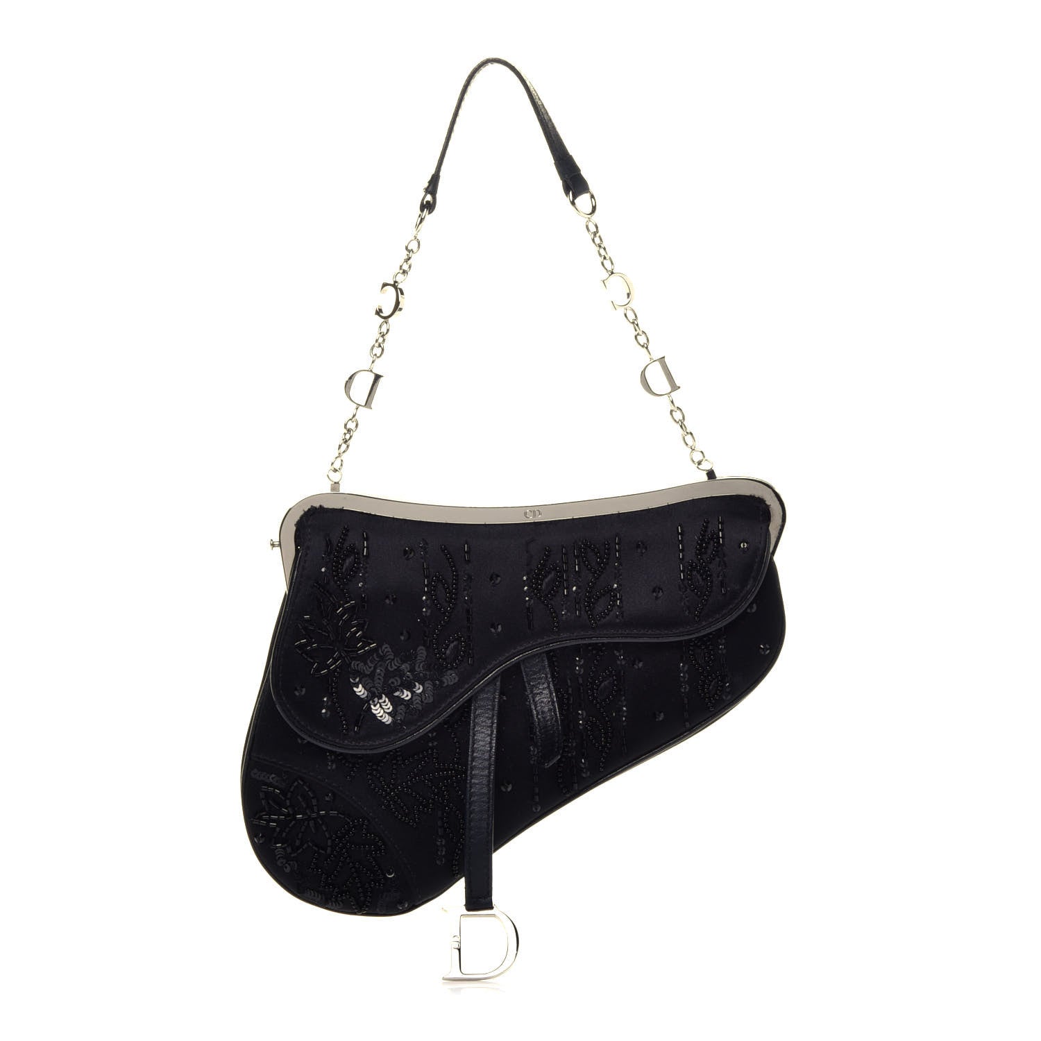 Christian Dior Satin Bead Embroidered Mini Frame Saddle Black 1 of 8