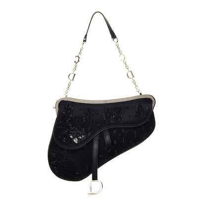 Christian Dior Satin Bead Embroidered Mini Frame Saddle Black 1 of 8