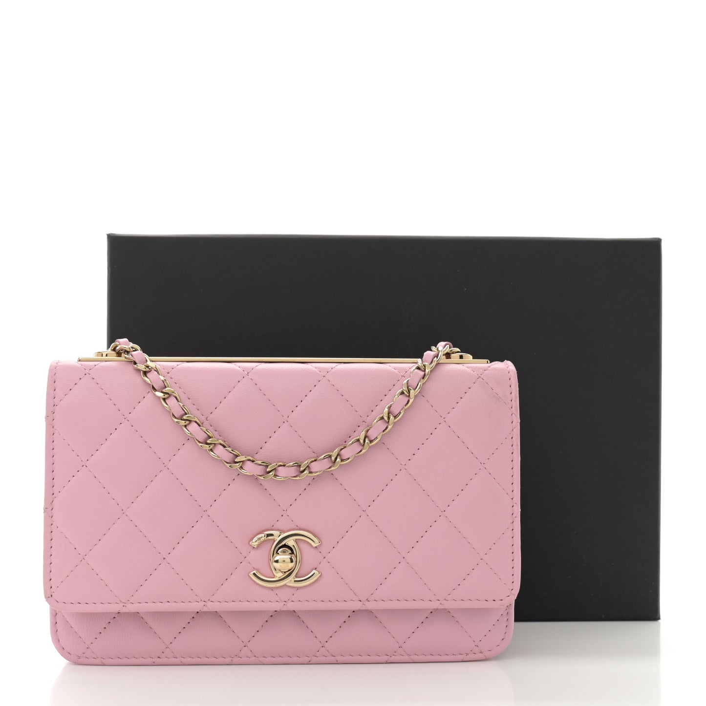 Lambskin Quilted Trendy CC Wallet On Chain WOC Pink