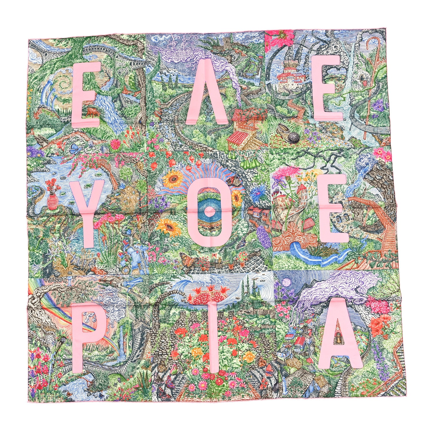 Hermes Silk Eleftheria Scarf 90 Vert Vif Rose Encre 1 of 3
