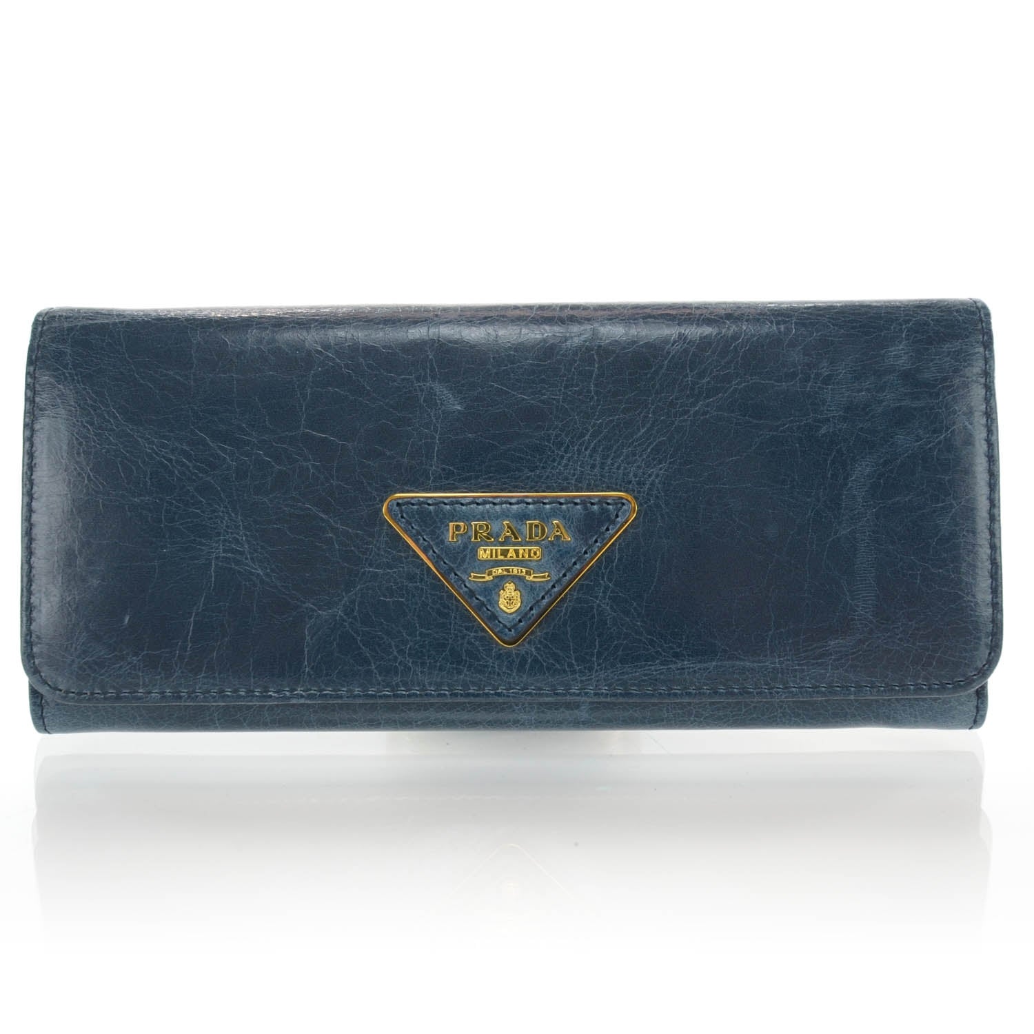Prada Vitello Shine Flap Wallet Denim 1 of 8