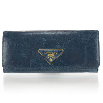 Prada Vitello Shine Flap Wallet Denim 1 of 8