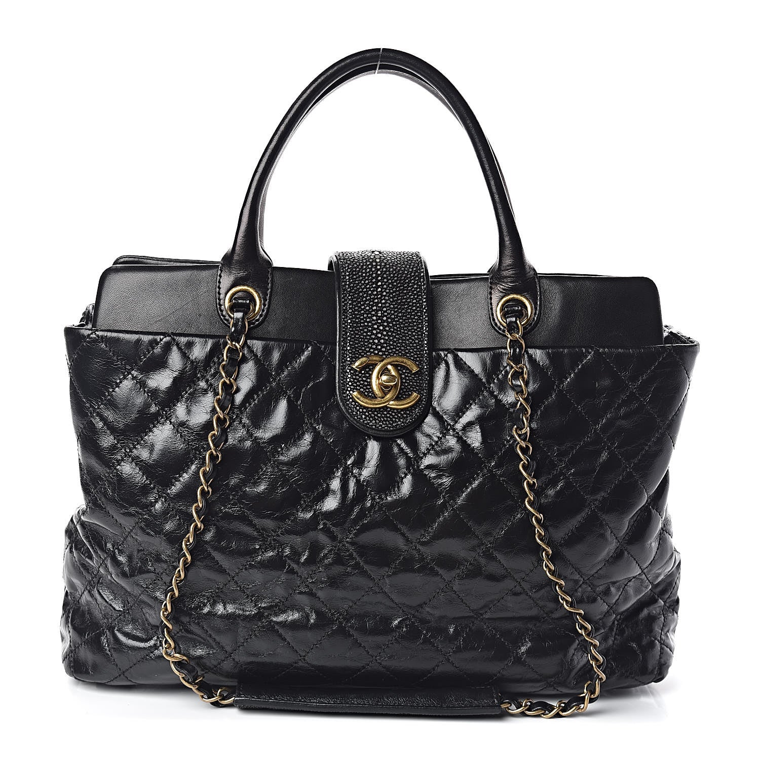 Chanel Glazed Calfskin Stingray Large Bindi CC Tote Black 1 of 11