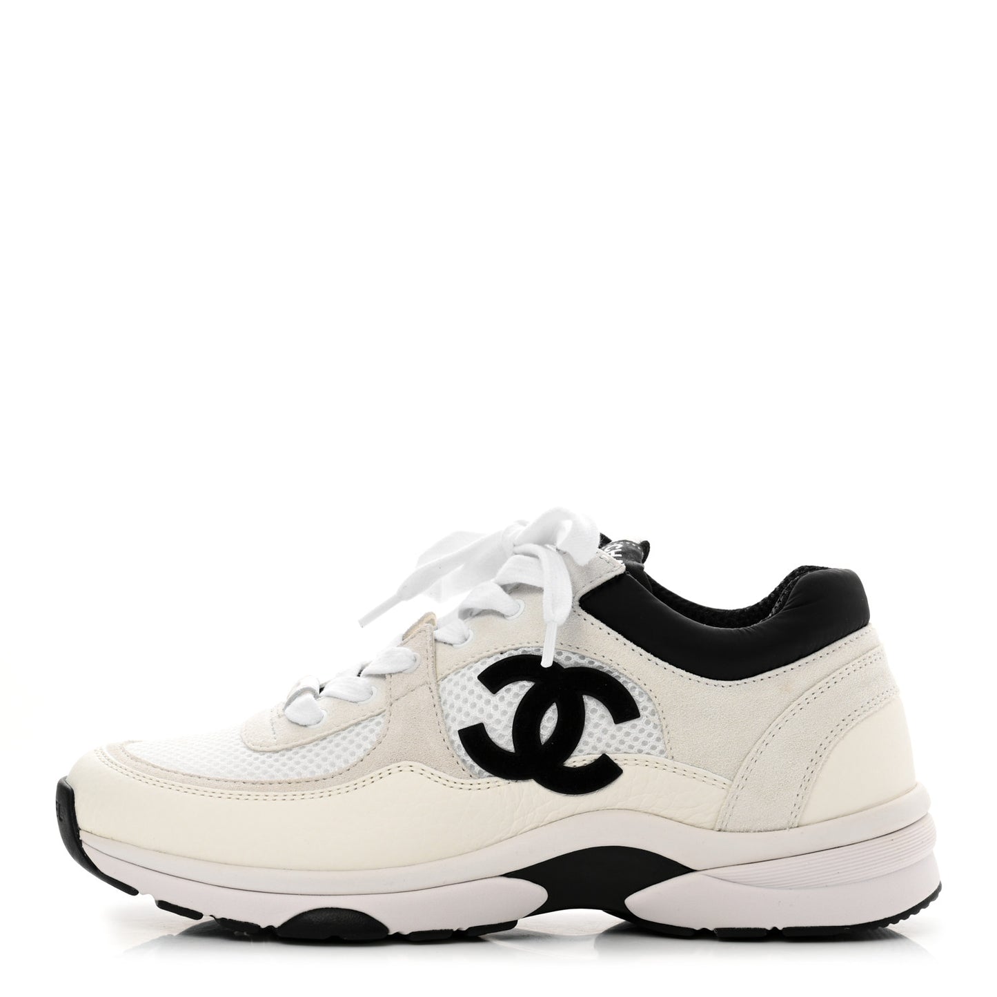 Mesh Suede Calfskin Grained Calfskin Womens CC Sneakers 37.5 White Black