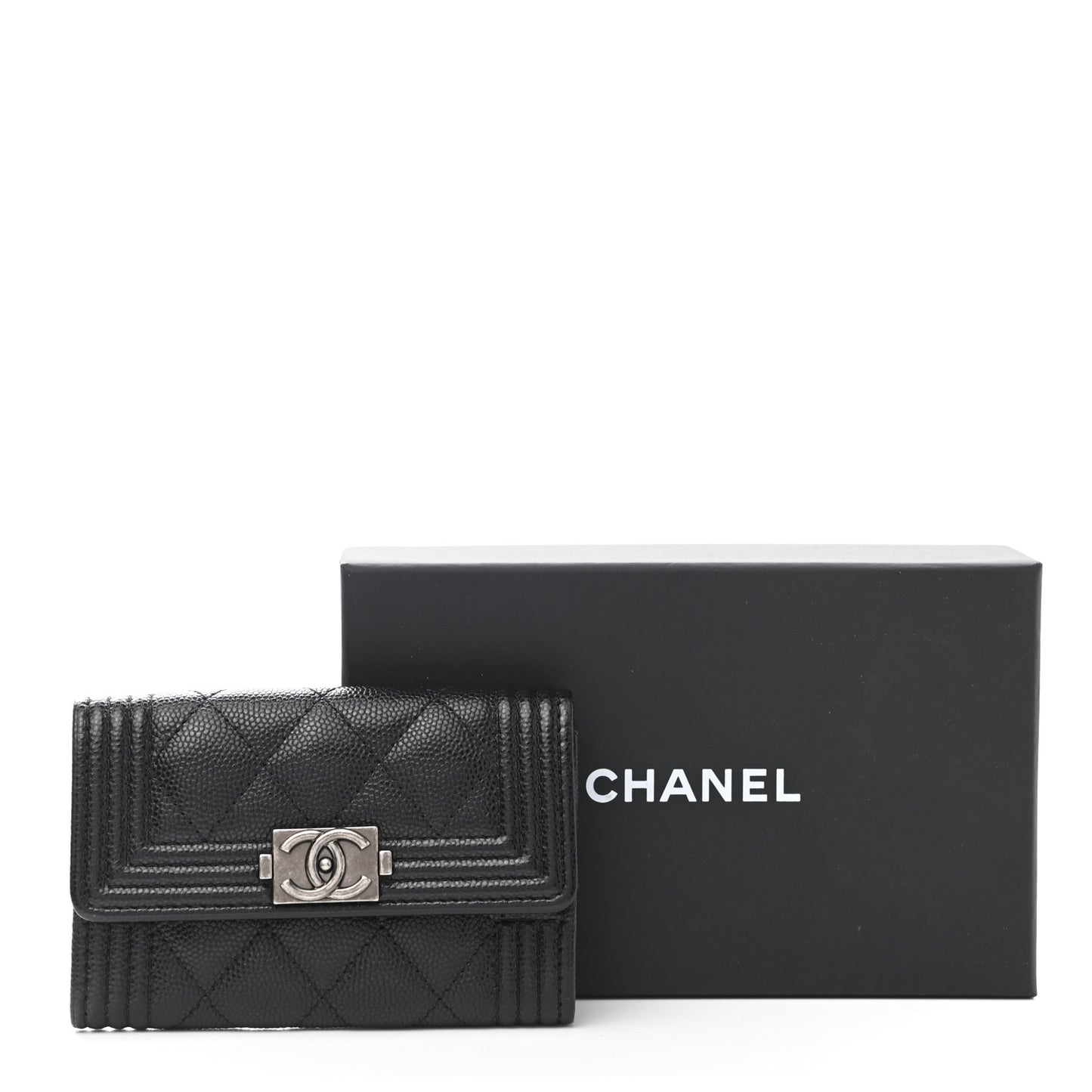 Caviar Quilted Boy Flap Card Holder Black