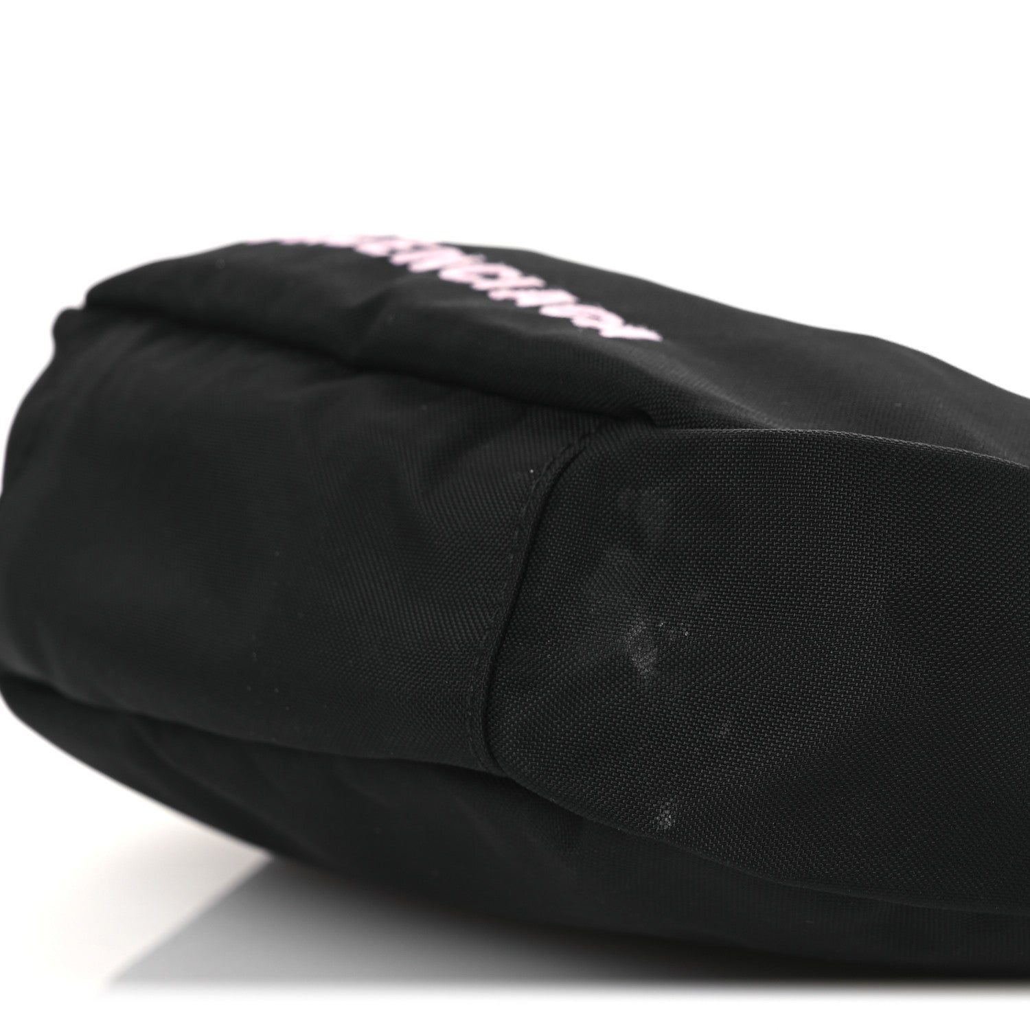 Balenciaga Recycled Sport Nylon Logo Embroidered Wheel Sling Bag Black Pink 10 of 13