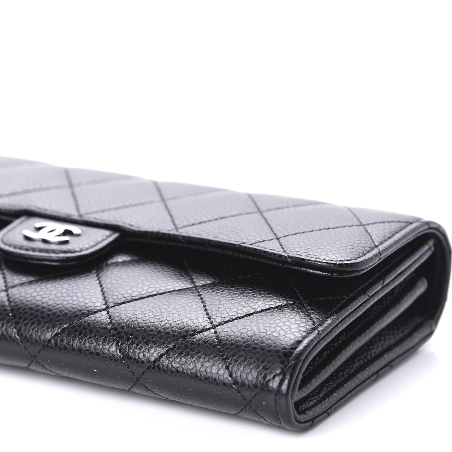 Caviar Quilted Large Flap Wallet Black