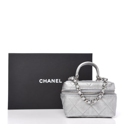 Chanel Metallic Caviar Quilted Mini Top Handle Vanity With Chain Silver 10 of 10