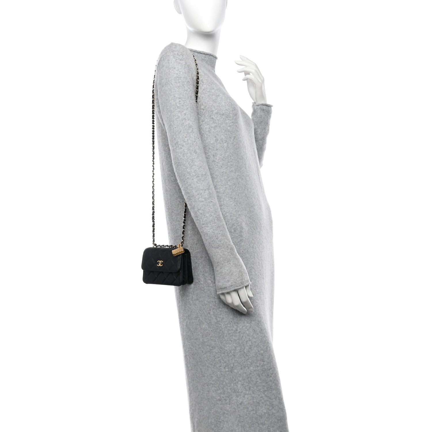 Chanel Shiny Caviar Quilted Clutch With Chain Black 2 of 14
