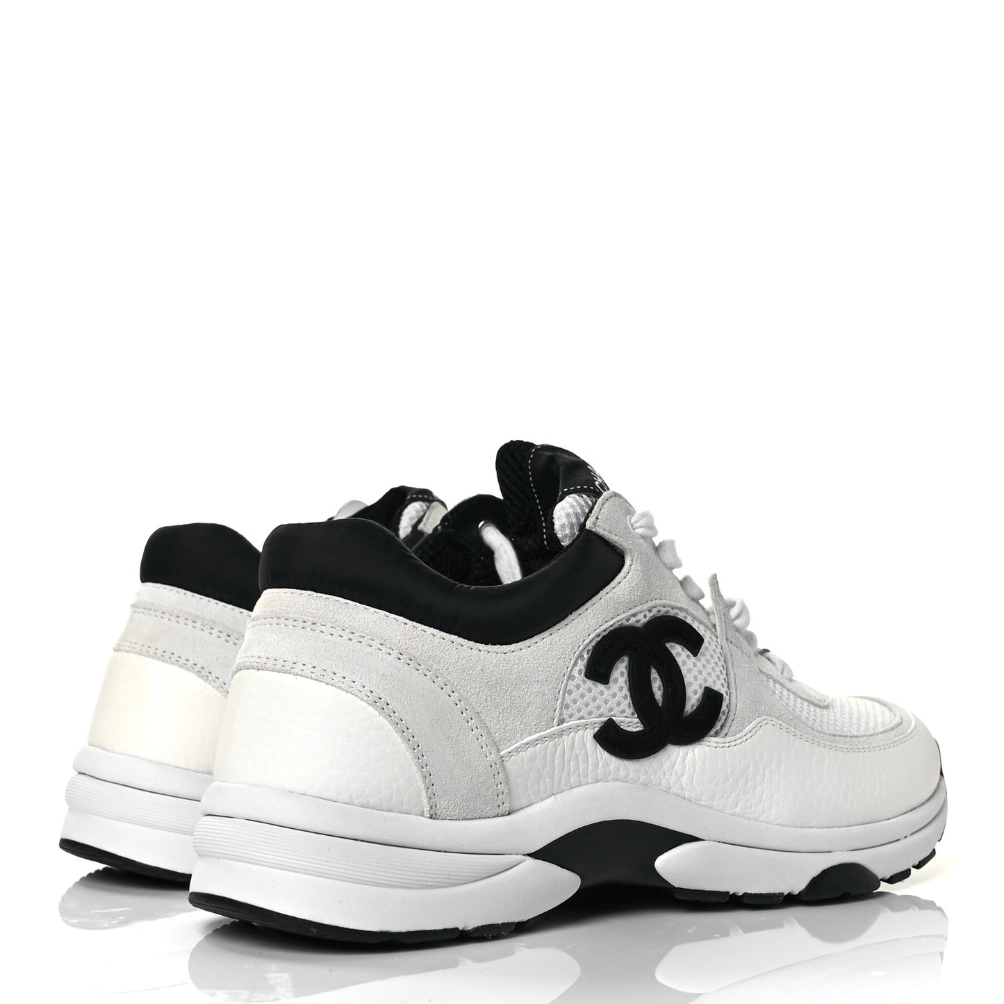 Mesh Suede Calfskin Grained Calfskin Womens CC Sneakers 39 White Black