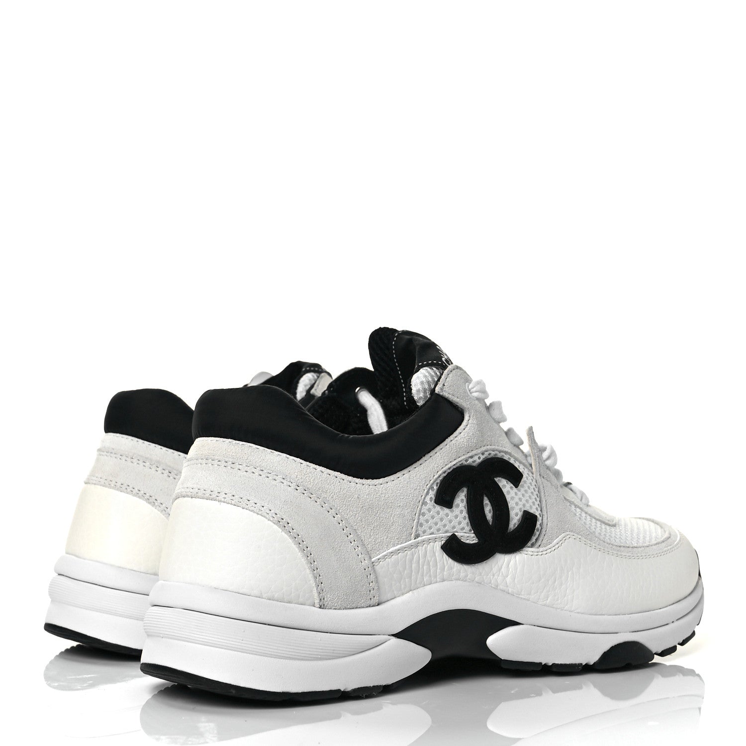 Chanel Mesh Suede Calfskin Grained Calfskin Womens CC Sneakers 39 White Black 4 of 8